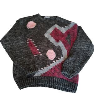 Womens Sweater Size Medium Geometric Knit Loose Grandma Core